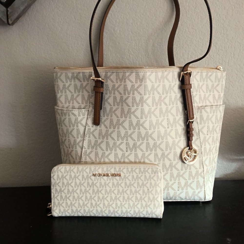 Cream and brown MK purse and wallet